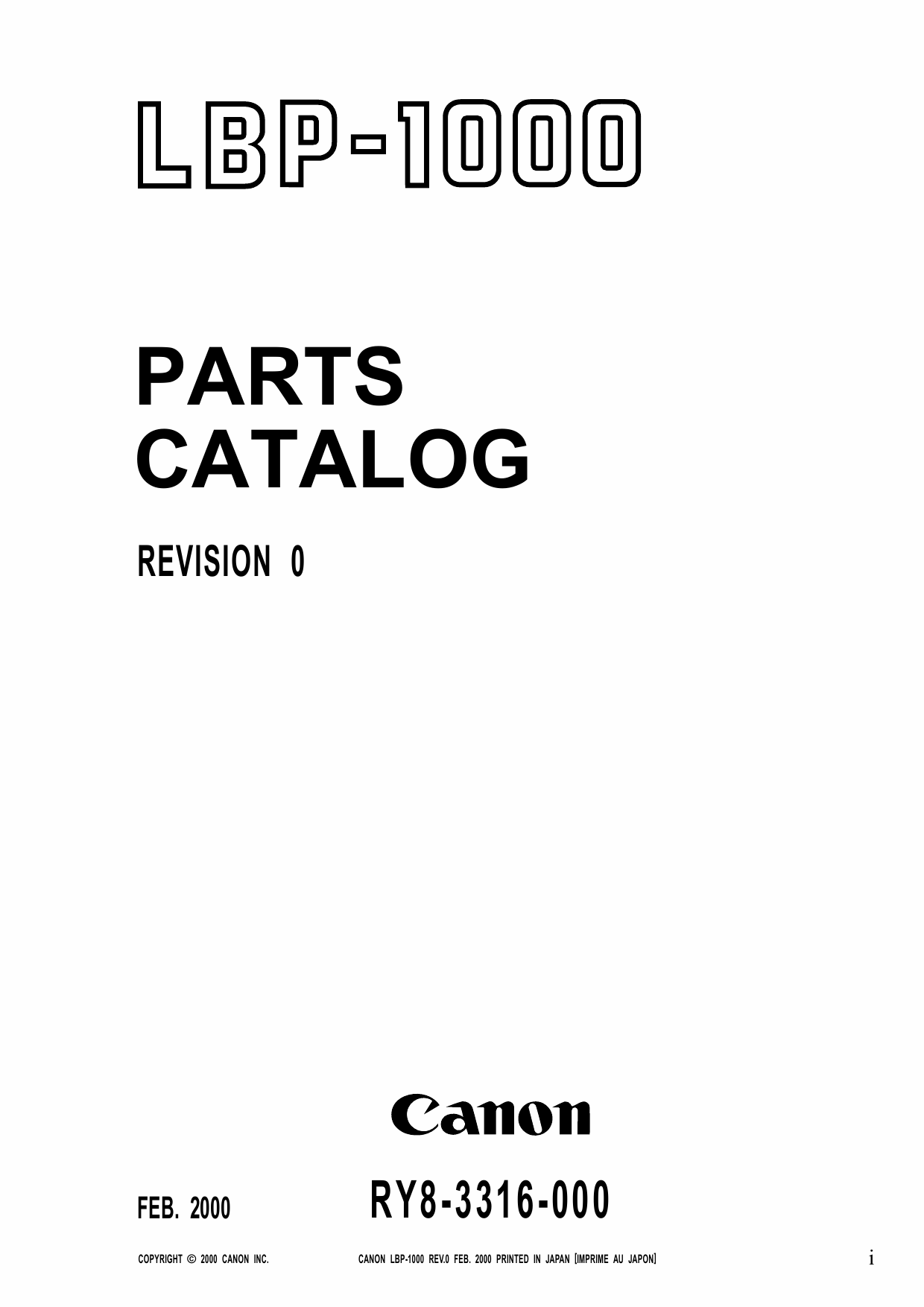 Canon imageCLASS LBP-1000 Parts Catalog Manual-1